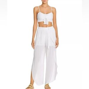Aqua Swim NWT M White GAUZY tulip hem wrap boho beach cover-up casual pants